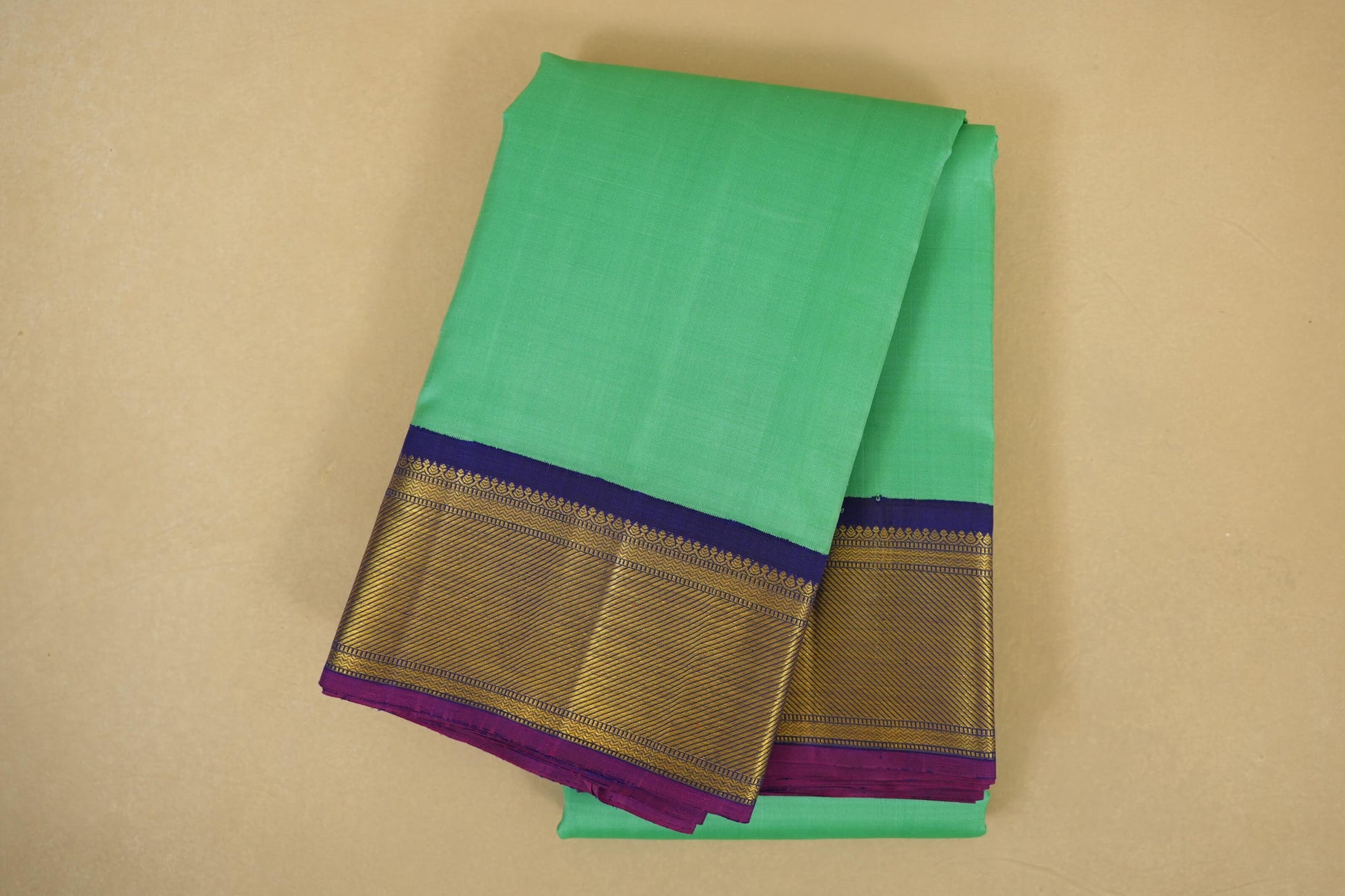Folded Rexona Green with Blue Borders Vintage Kanjivaram Silk Saree 