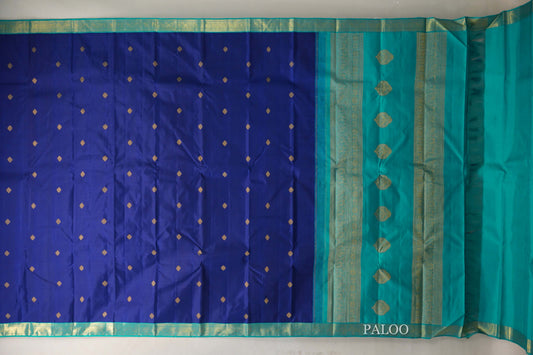 Deep Blue with Rama Green Borders Vintage Kanjivaram Silk Saree paloo