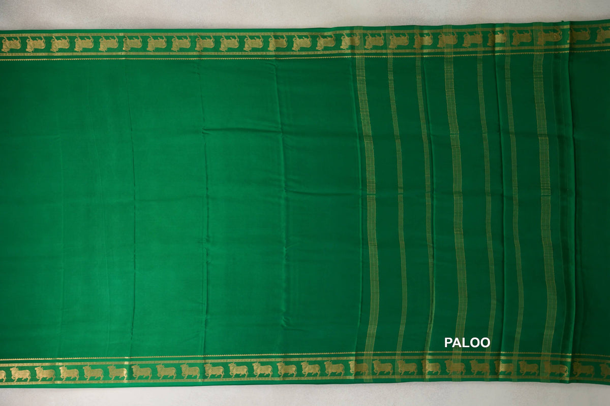 Leaf Green Mysore Silk Saree paloo