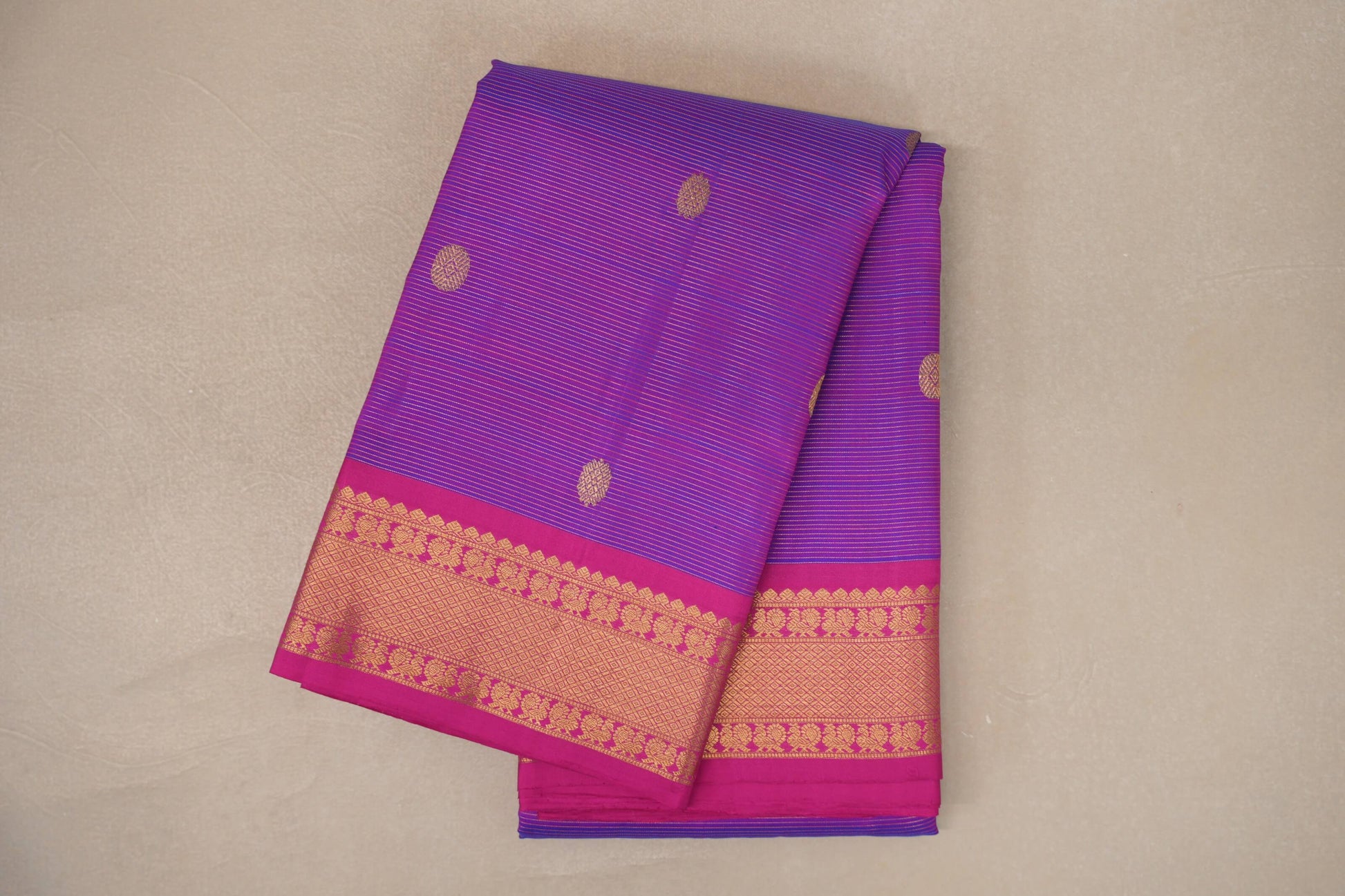 Dual Tone of Pink and Blue with Rani Pink Borders Vintage Kanjivaram Silk Saree