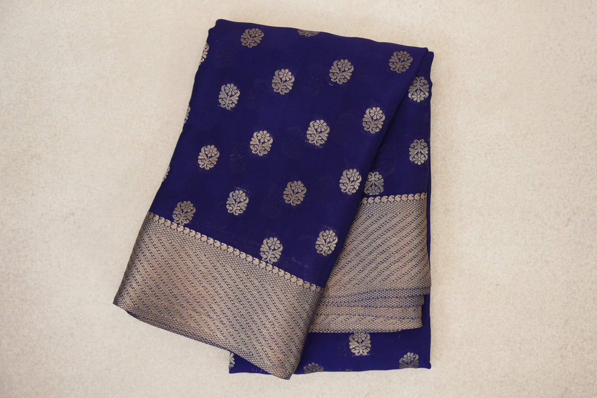 Deep Royal Blue Mysore Silk Saree