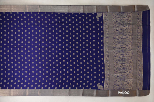 Deep Royal Blue Mysore Silk Saree paloo