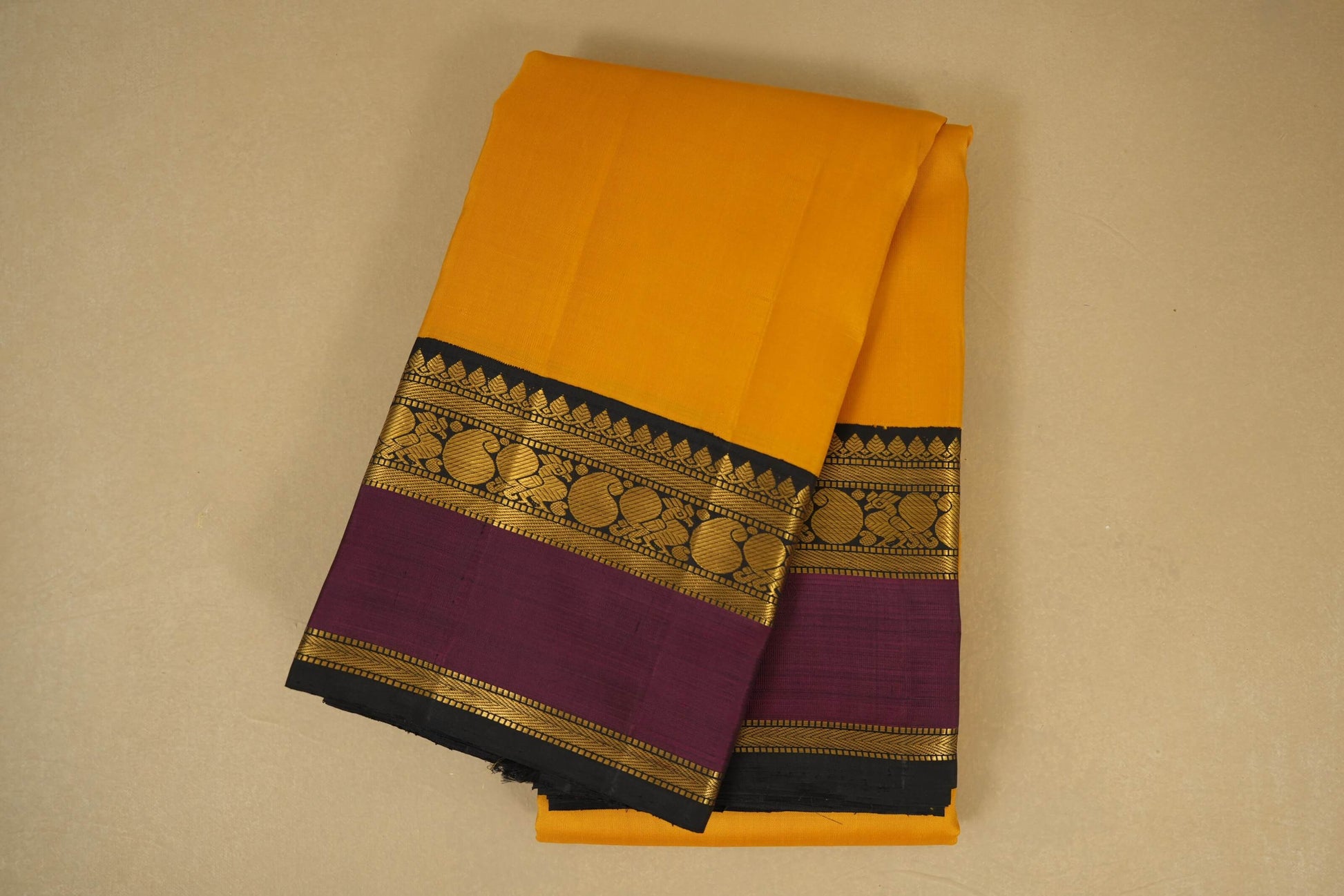 Folded Mustard Vintage Kanjivaram Silk Saree
