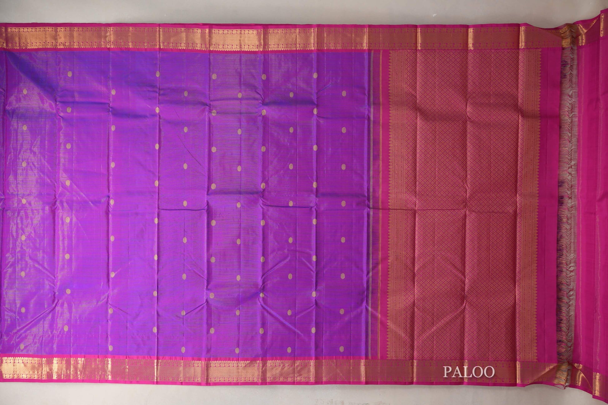 Dual Tone of Pink and Blue with Rani Pink Borders Vintage Kanjivaram Silk Saree paloo