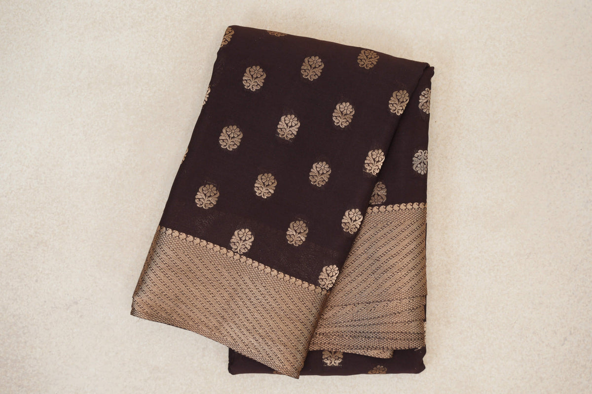 Dark Coffee Brown Mysore Silk Saree