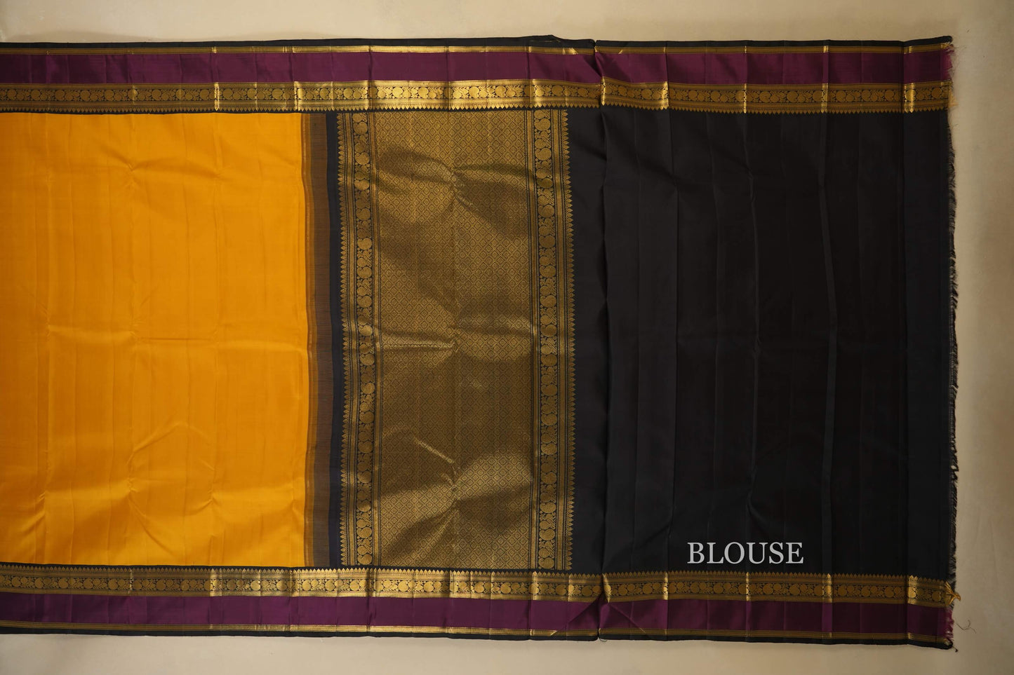 Mustard Vintage Kanjivaram Silk Saree blouse