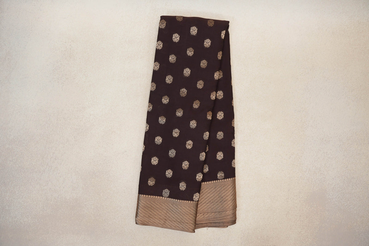 Online Dark Coffee Brown Mysore Silk Saree