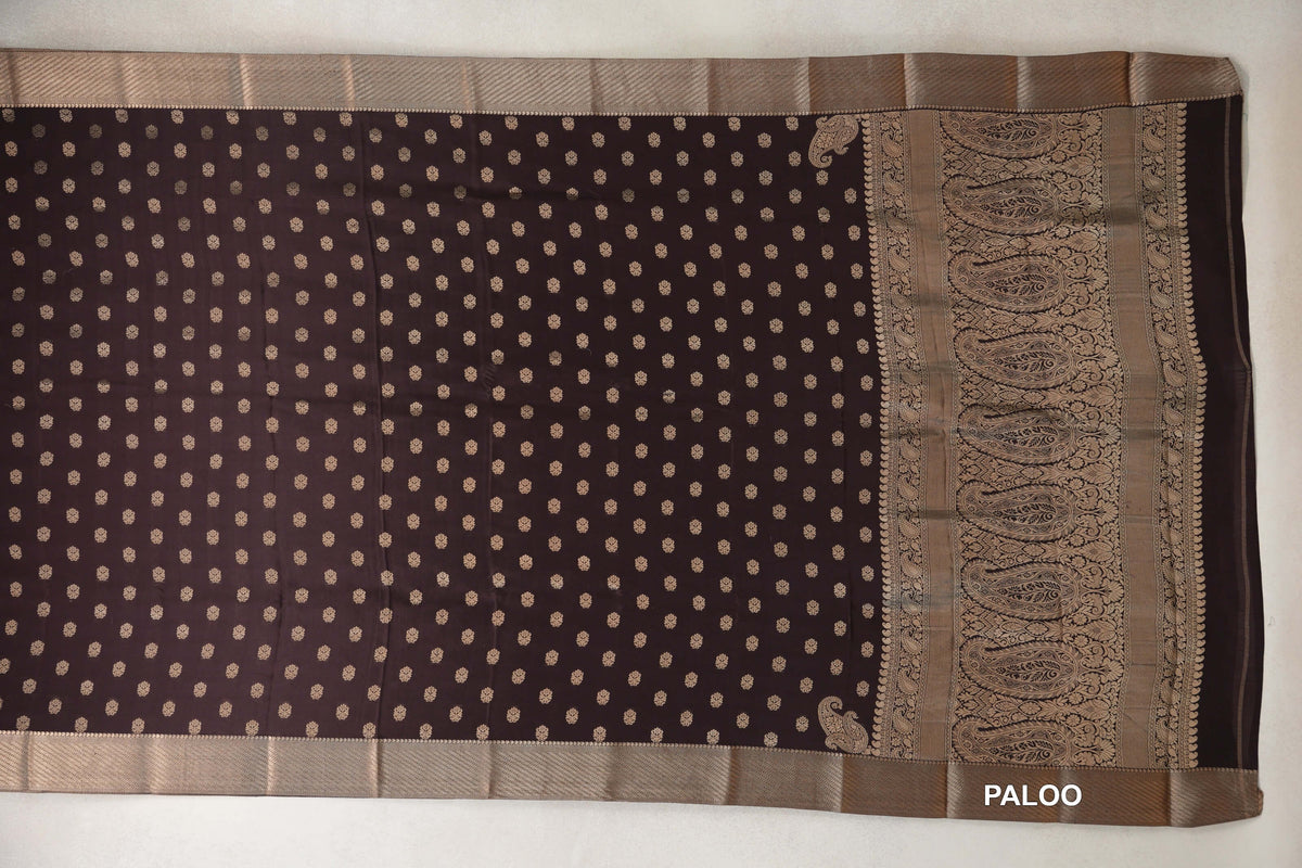 Dark Coffee Brown Mysore Silk Saree paloo
