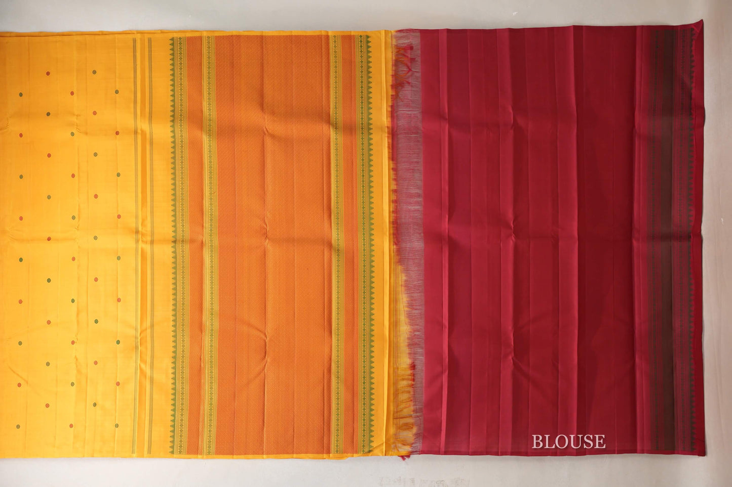 Mango Yellow Borderless Vintage Kanjivaram Silk Saree blouse