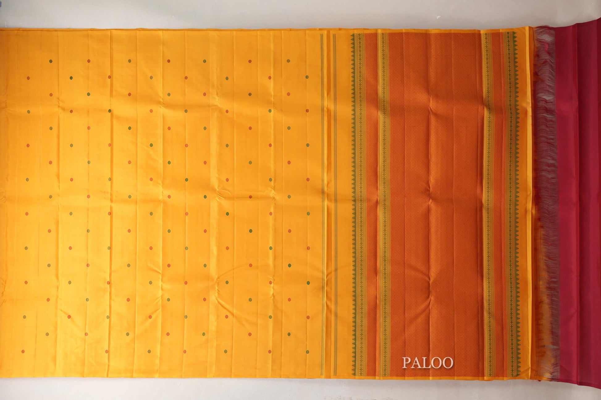Mango Yellow Borderless Vintage Kanjivaram Silk Saree paloo