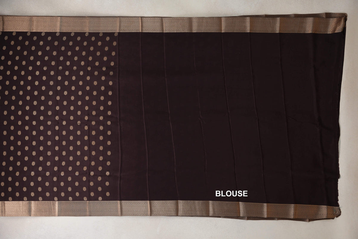 Dark Coffee Brown Mysore Silk Saree blouse