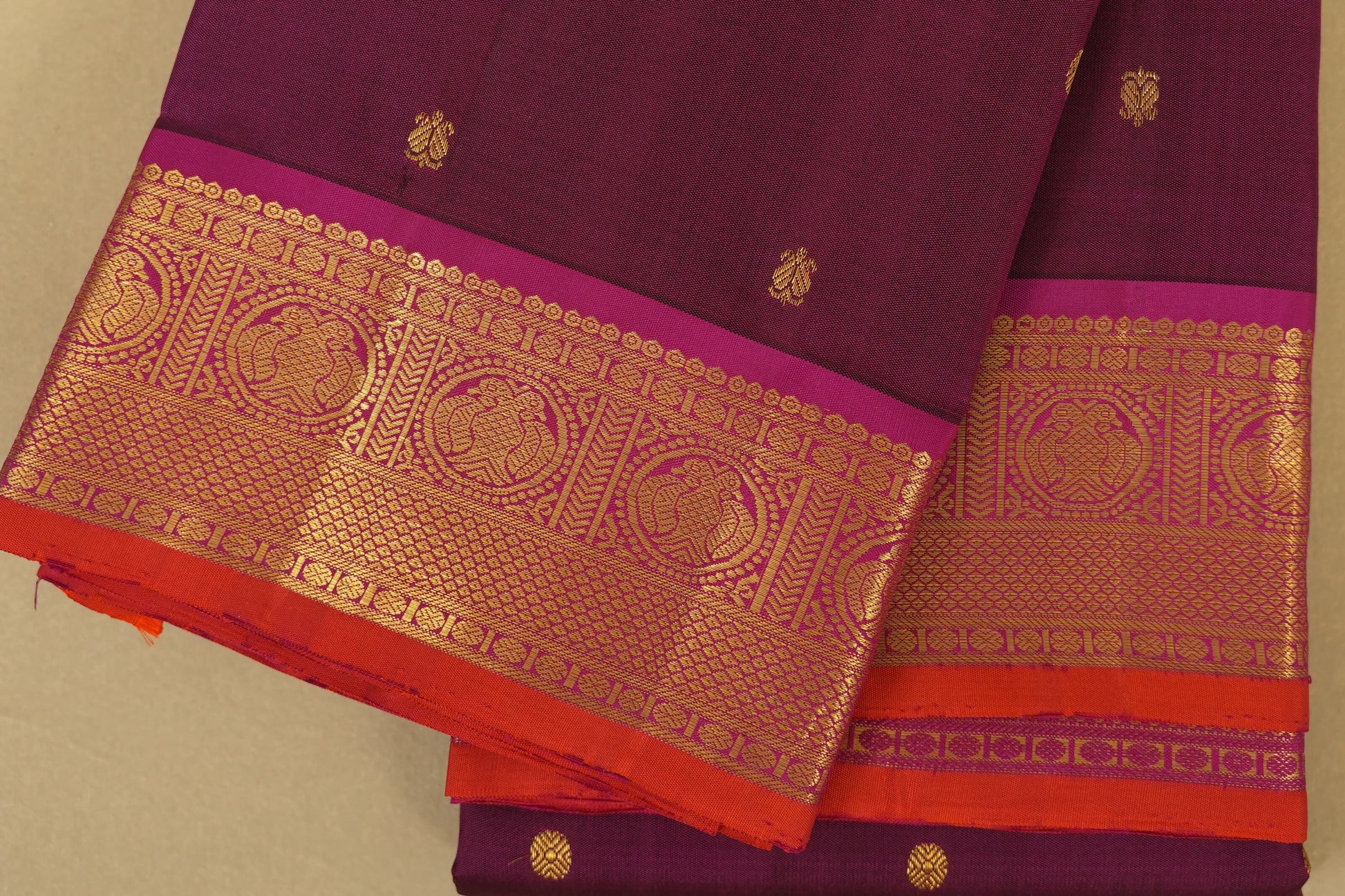 Wine Maroon Vintage Kanjivaram Silk Saree border zoom