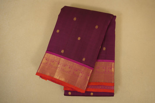 Folded Wine Maroon with Pink Borders Vintage Kanjivaram Silk Saree 