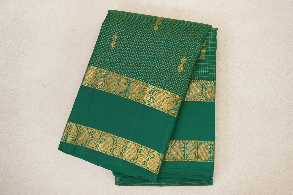 Forest Green Zari Checks with Rettai Pettu Borders Vintage Kanjivaram Silk Saree