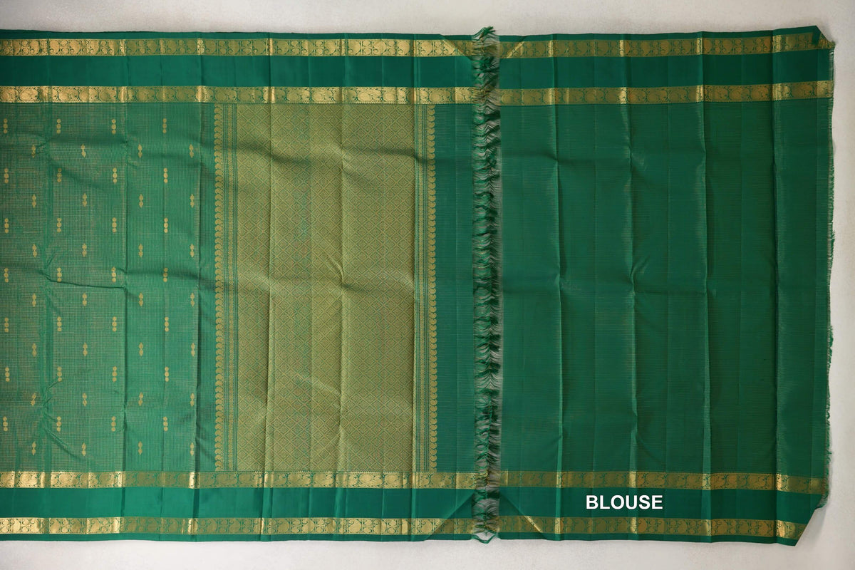 Forest Green Zari Checks with Rettai Pettu Borders Vintage Kanjivaram Silk Saree blouse