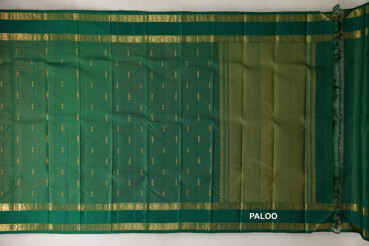 Forest Green Zari Checks with Rettai Pettu Borders Vintage Kanjivaram Silk Saree paloo