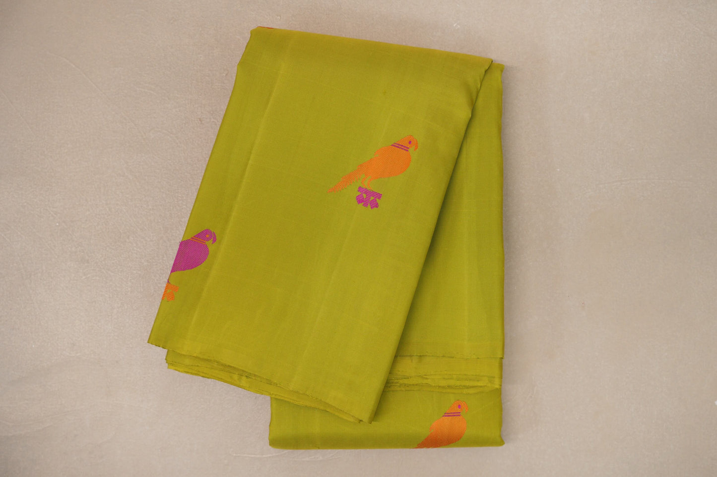 Parrot Green Borderless Vintage Kanjivaram Silk Saree