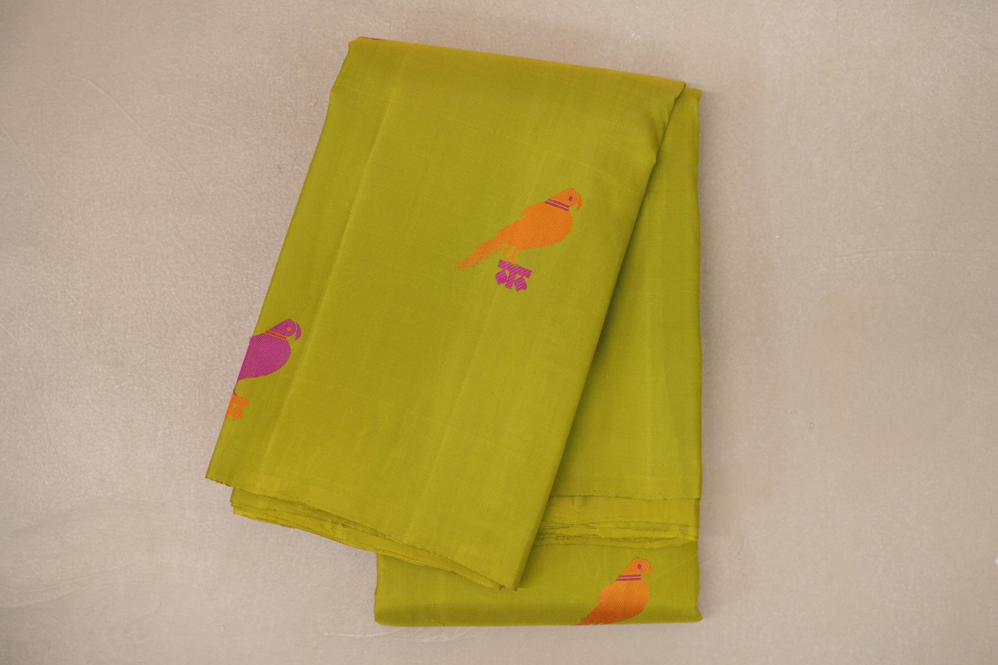 Parrot Green Borderless Vintage Kanjivaram Silk Saree