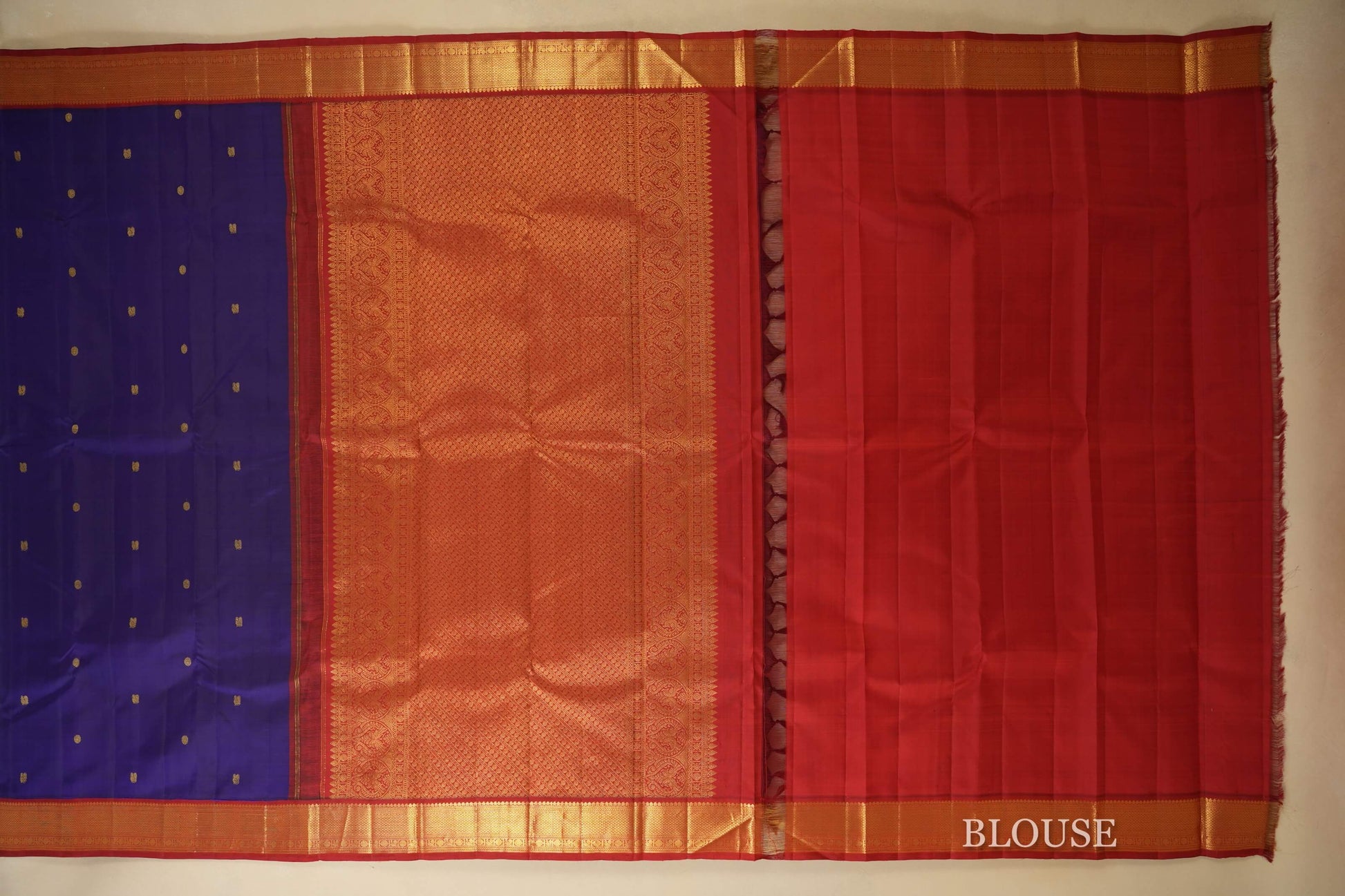 Ink Blue Vintage Kanjivaram Silk Saree blouse