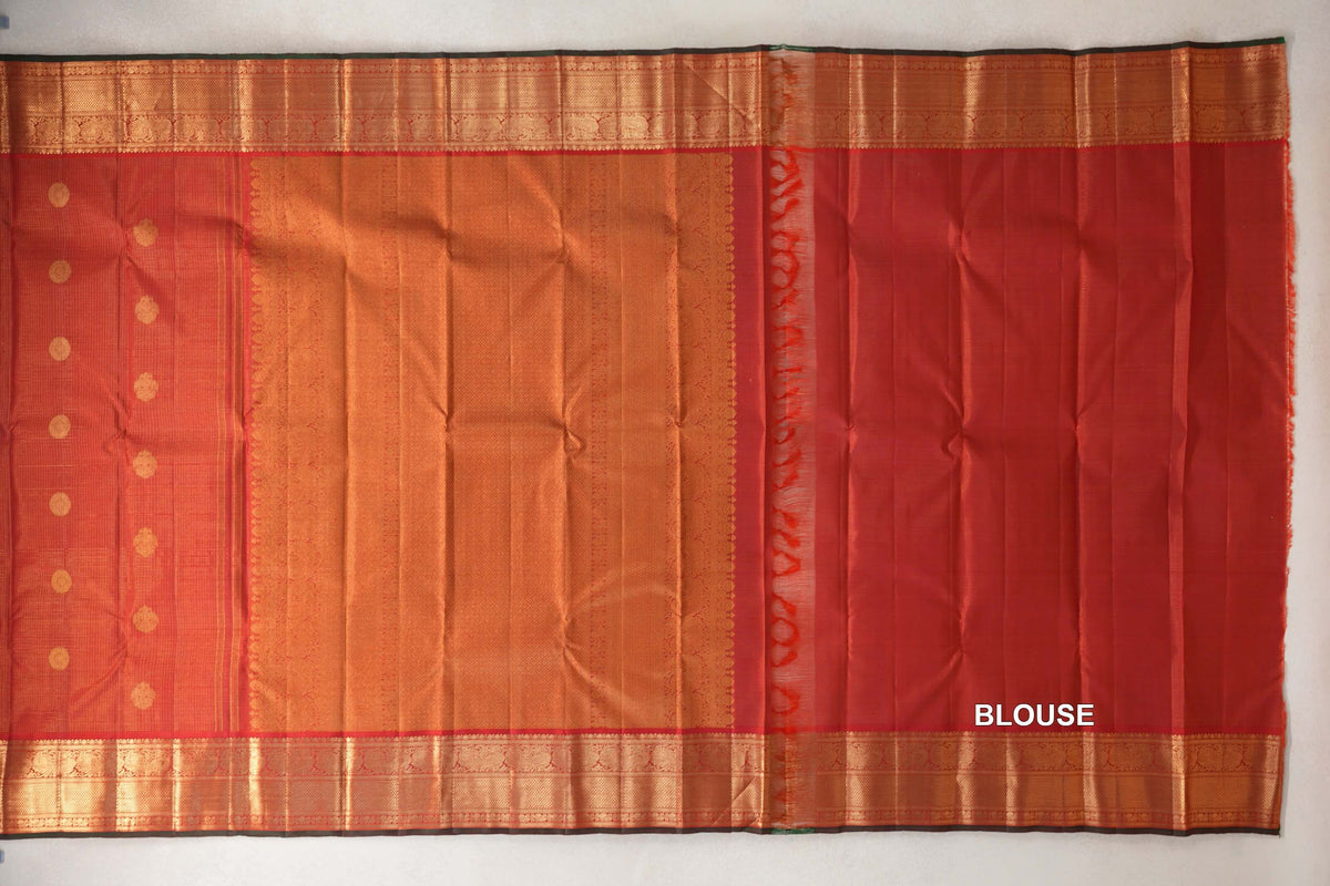 Bright Red Zari Checks Vintage Kanjivaram Silk Saree blouse