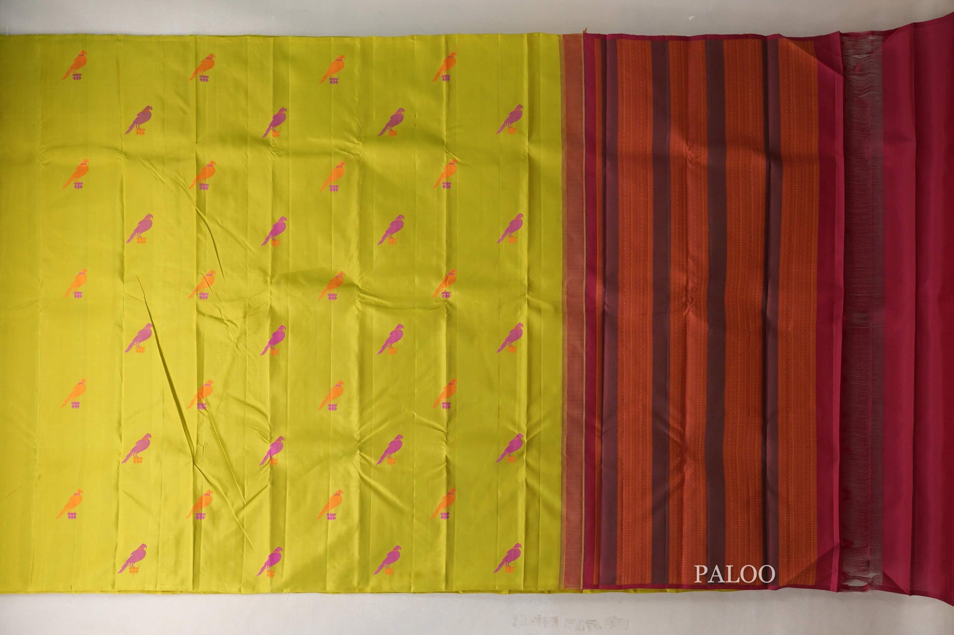 Parrot Green Borderless Vintage Kanjivaram Silk Saree paloo
