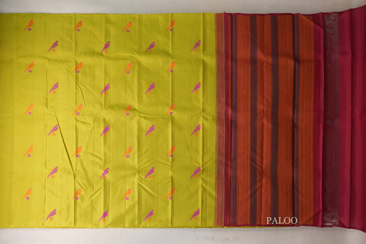 Parrot Green Borderless Vintage Kanjivaram Silk Saree paloo