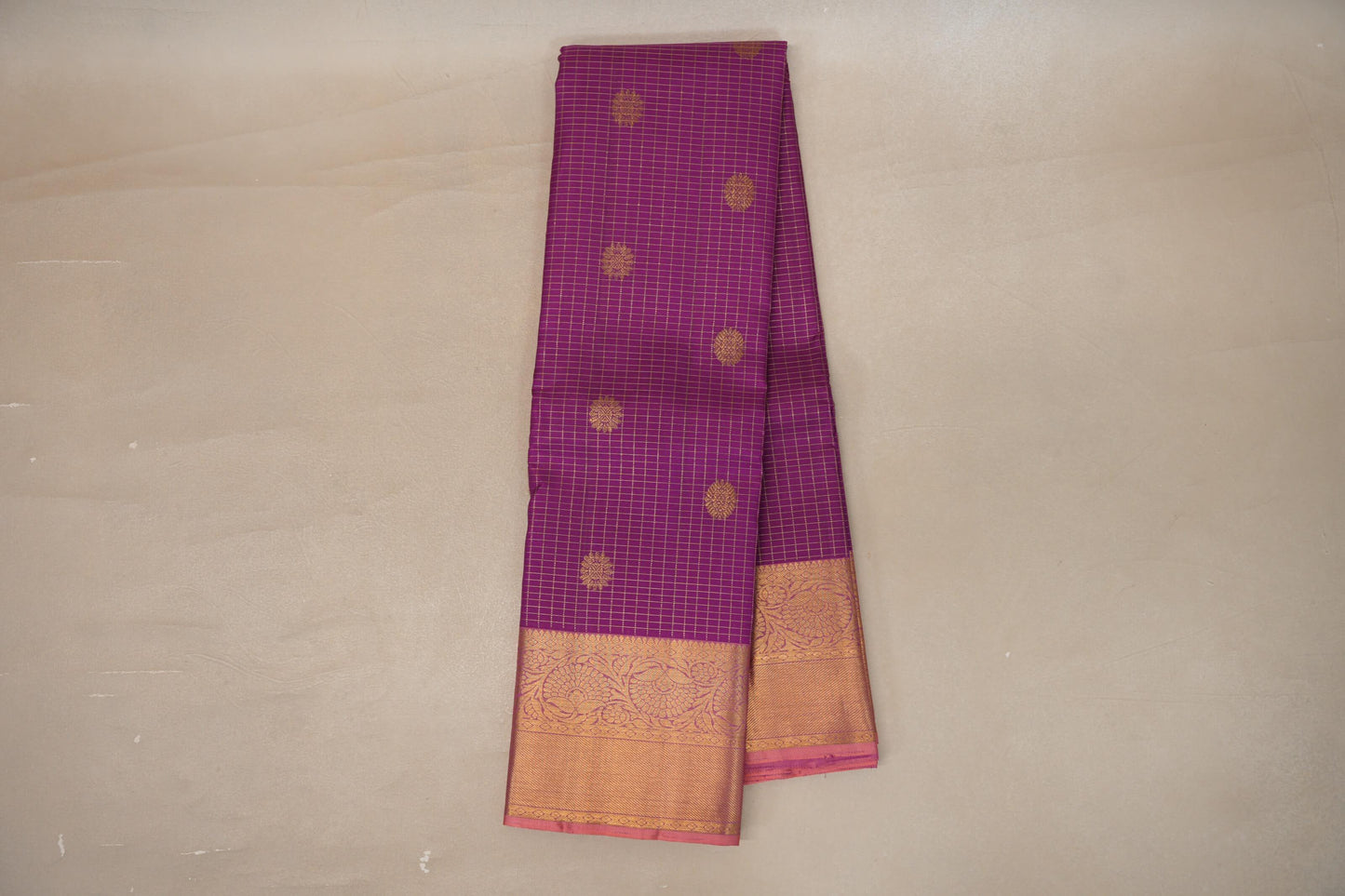 Online Magenta Purple with Peach Pink Borders Vintage Kanjivaram Silk Saree