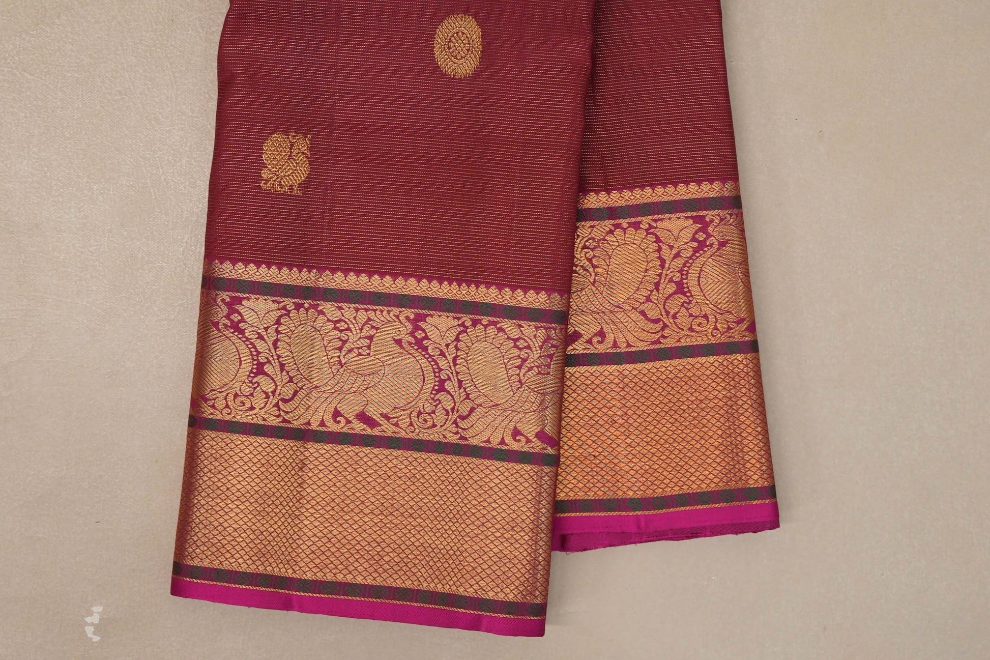 Deep Maroon Vintage Kanjivaram Silk Saree borders