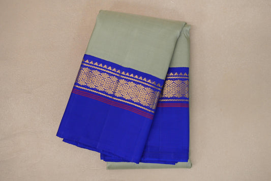 Sage Green with Royal Blue Borders Vintage Kanjivaram Silk Saree