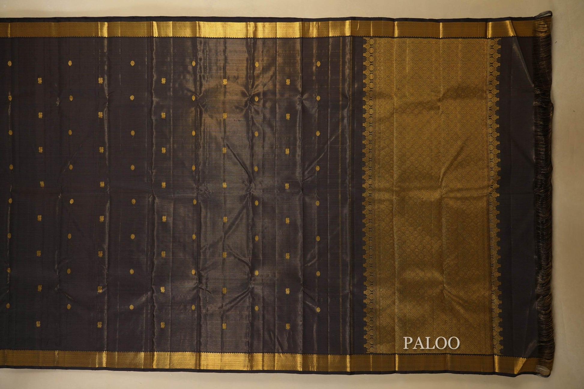 Deep Brown Vintage Kanjivaram Silk Saree Paloo