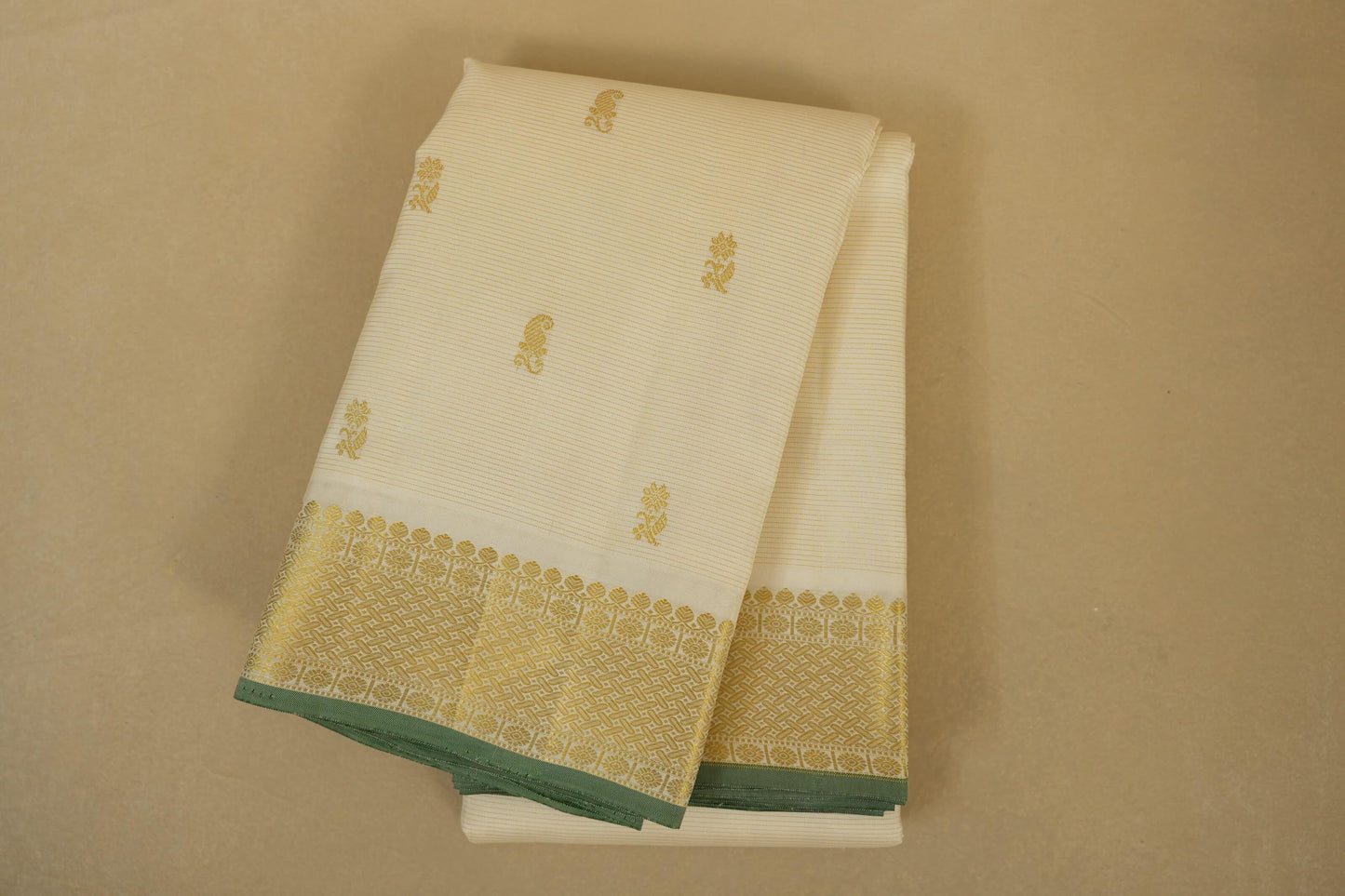 Folded Half White Vintage Kanjivaram Silk Saree