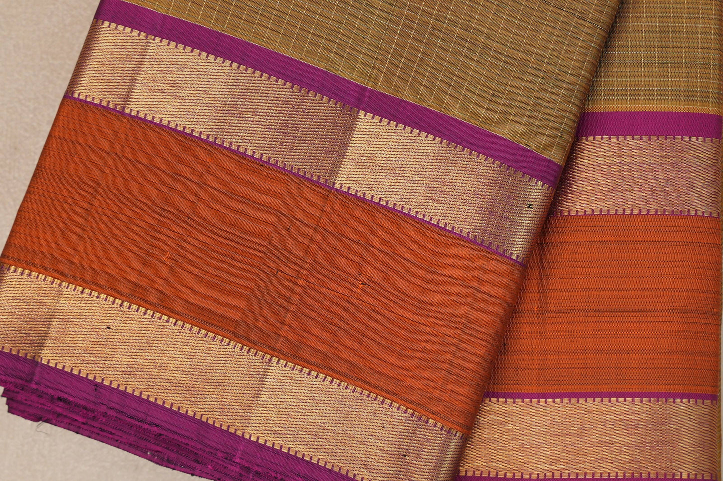 Golden Olive Green Vintage Kanjivaram Silk Saree borders