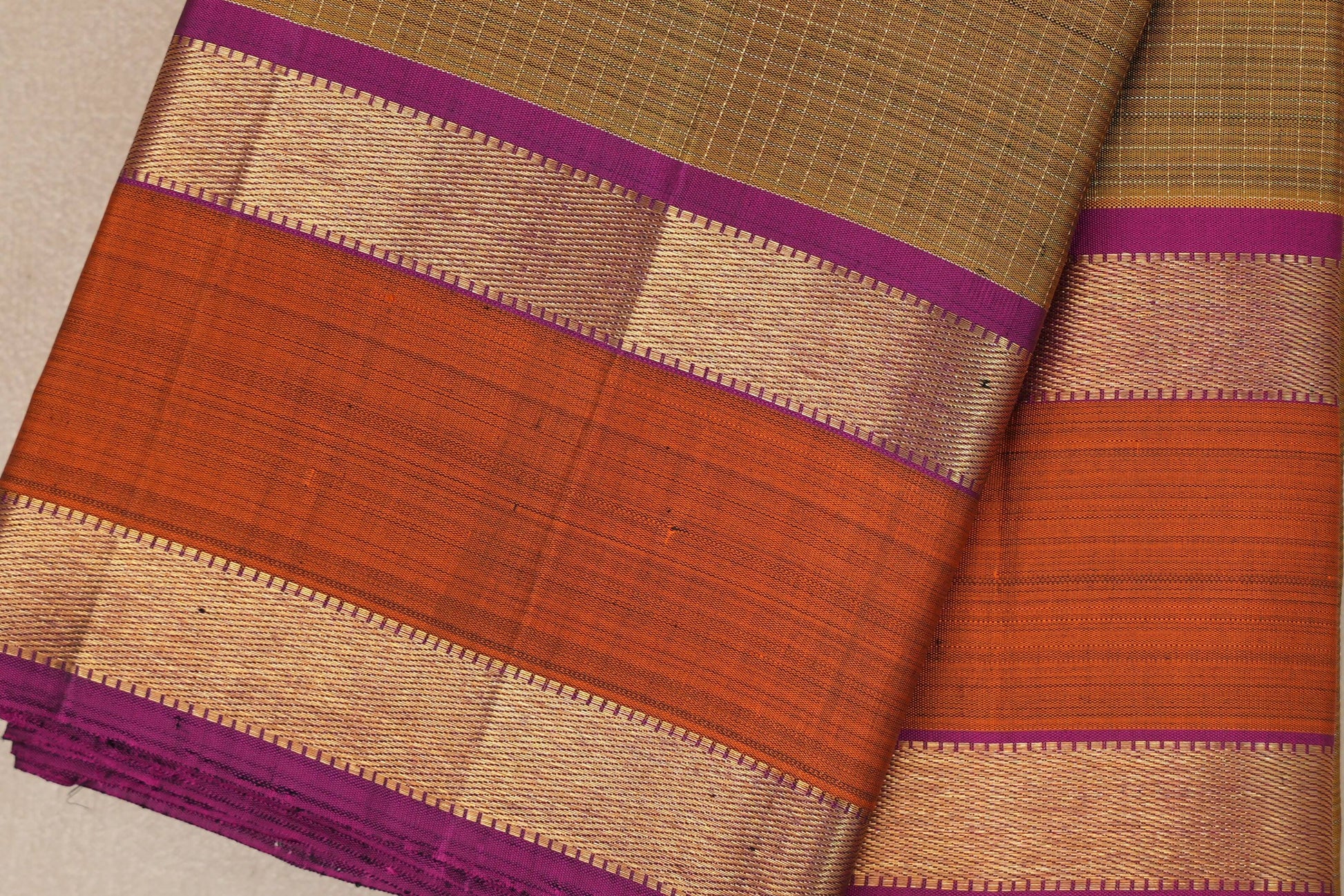 Golden Olive Green Vintage Kanjivaram Silk Saree borders