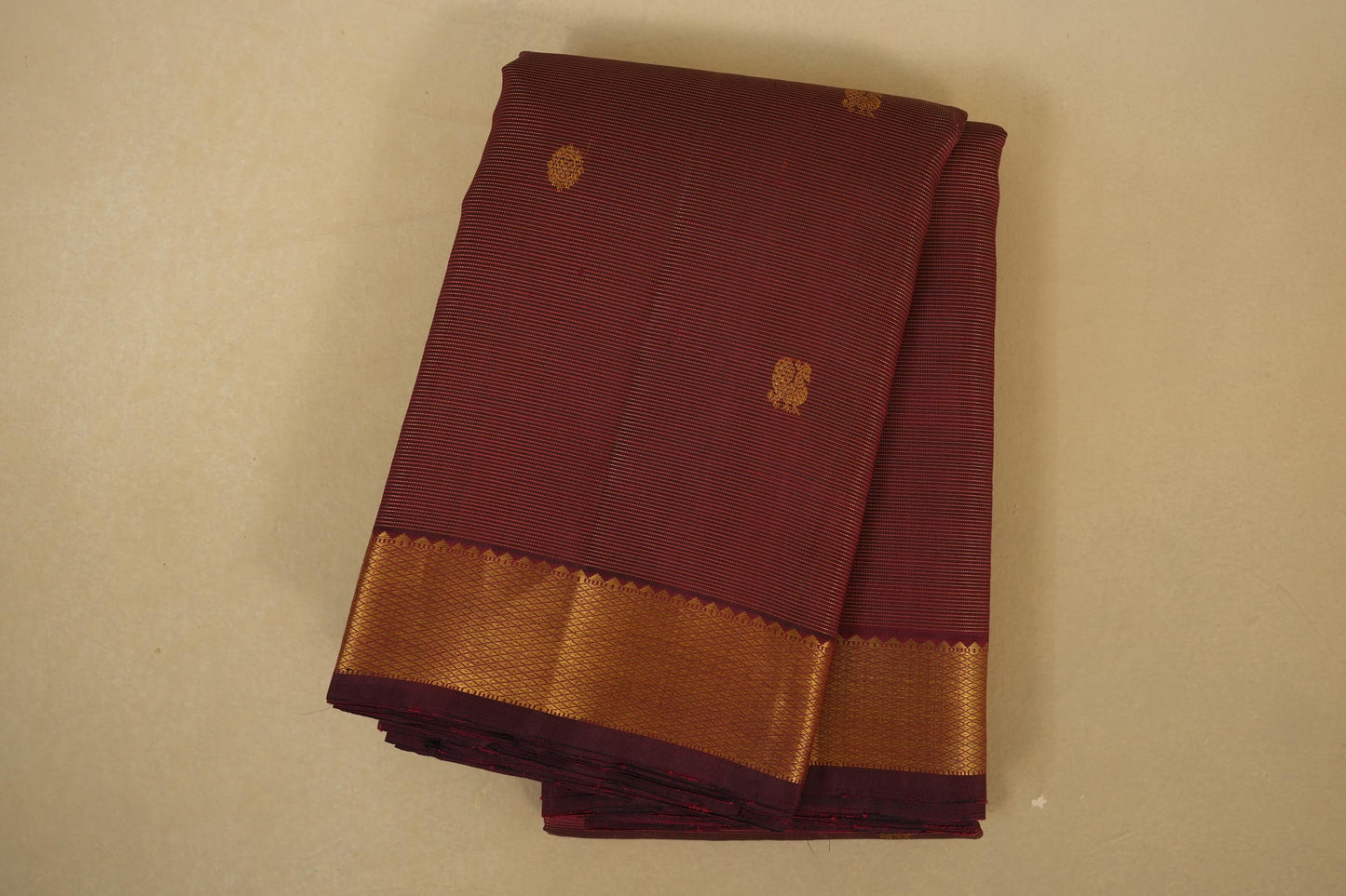 Folded Burgundy Maroon Vintage Kanjivaram Silk Saree