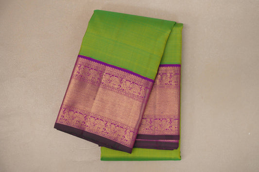Plain Parrot Green Vintage Kanjivaram Silk Saree
