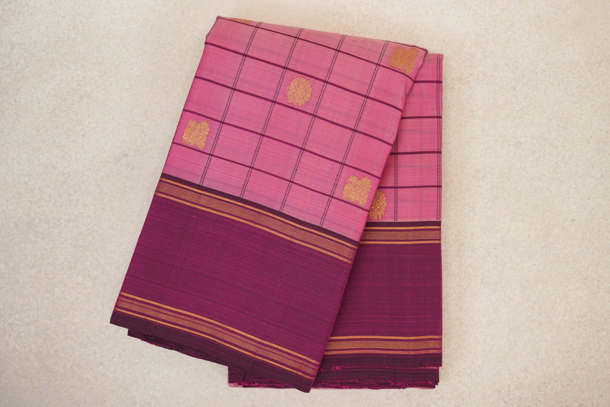 Dusty Pink with Grape Purple Borders Vintage Kanjivaram Silk Saree 