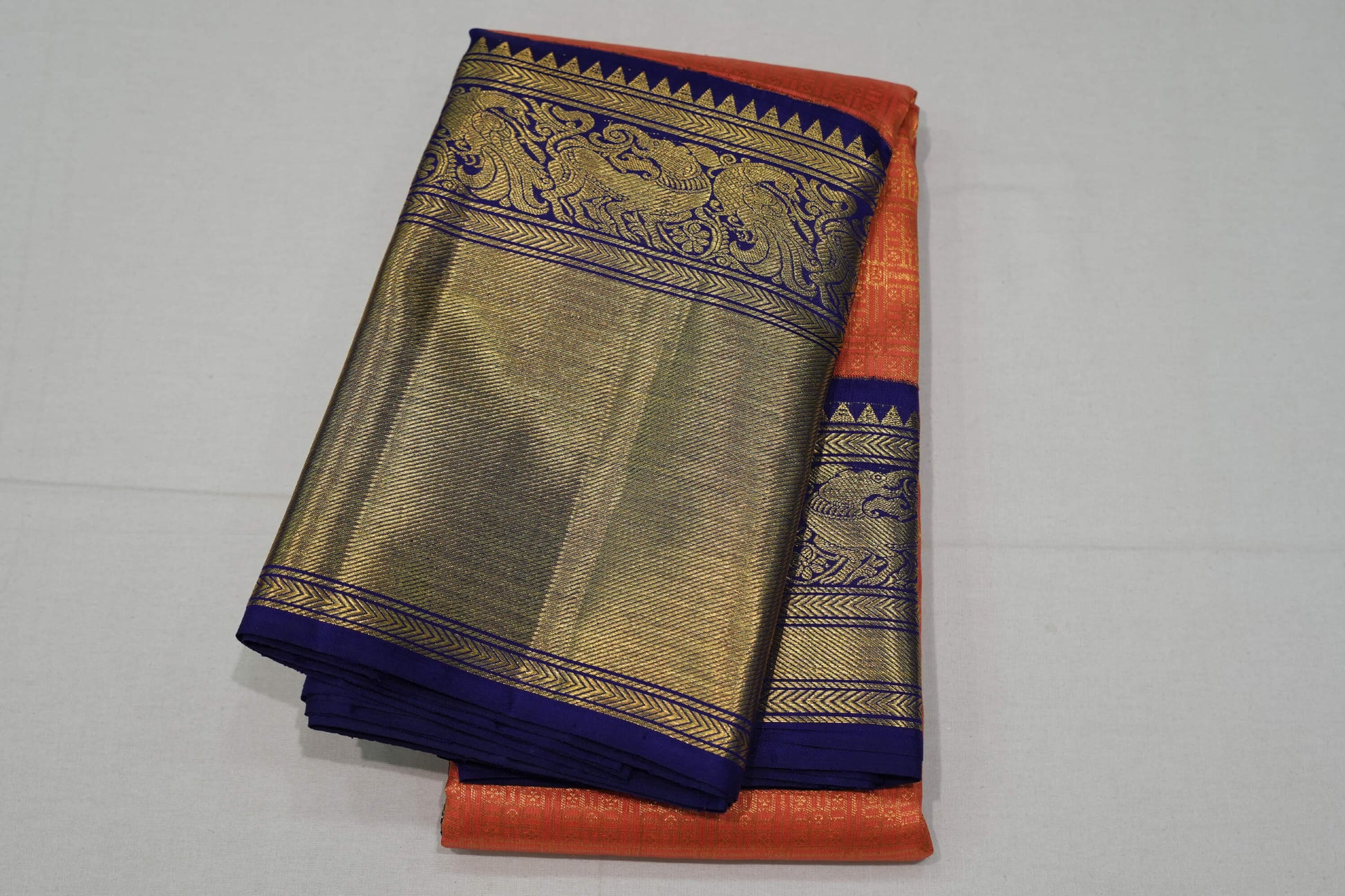 Light orange vintage kanchipuram silk saree