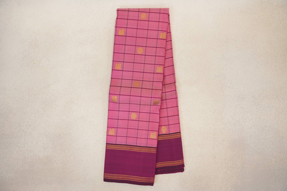 Online Dusty Pink with Grape Purple Borders Vintage Kanjivaram Silk Saree 