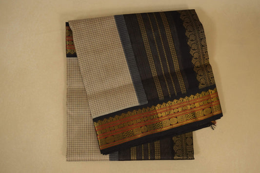 Folded Beige with Black Borders Silk Cotton Saree 