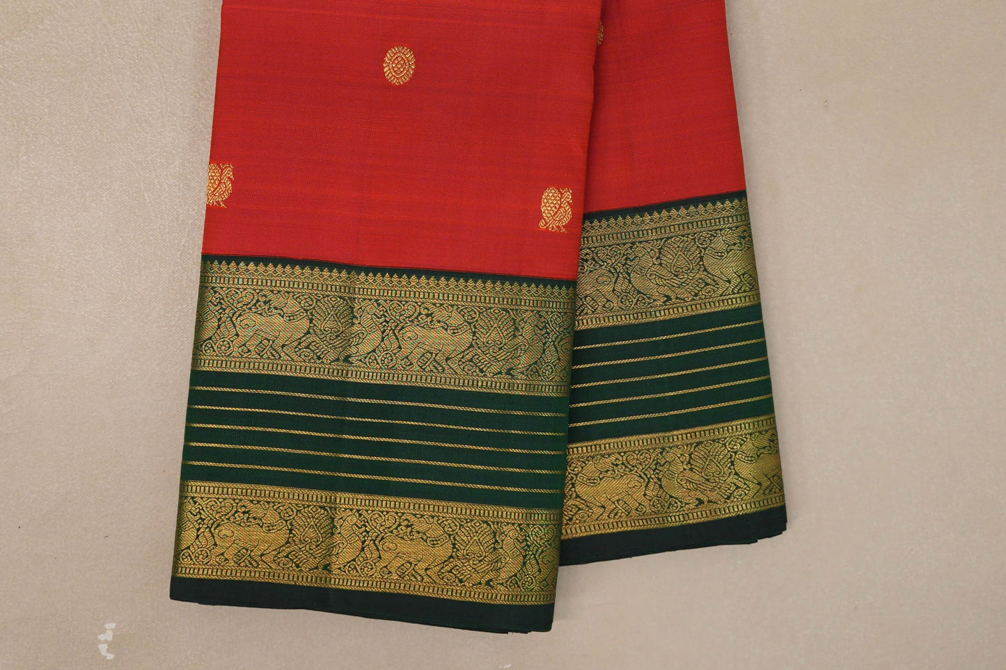 Bright Red Vintage Kanjivaram Silk Saree borders