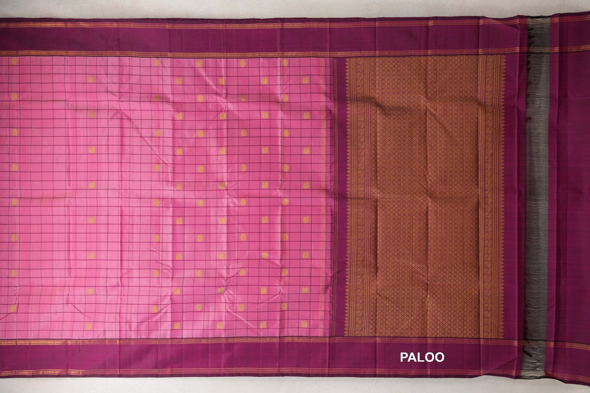 Dusty Pink with Grape Purple Borders Vintage Kanjivaram Silk Saree paloo