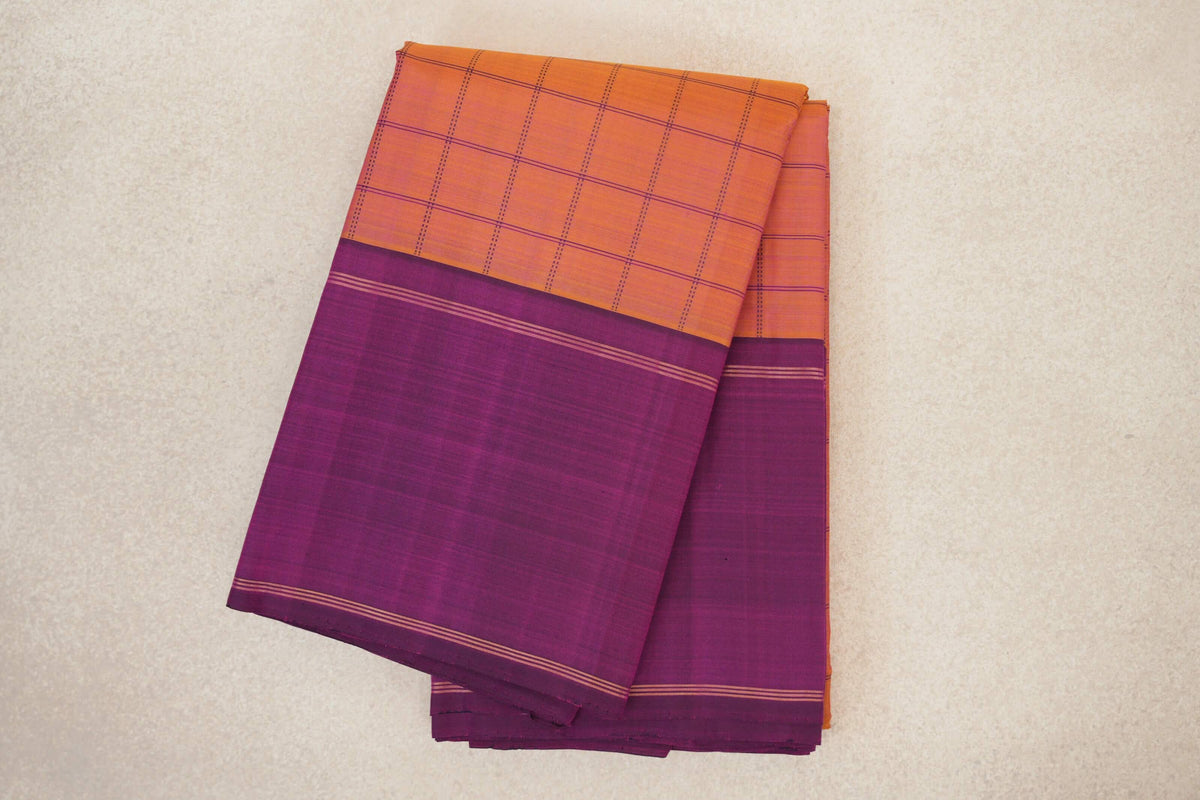Dual Tone of Mustard Yellow and Pink with Deep Magenta Purple Borders Vintage Kanjivaram Silk Saree