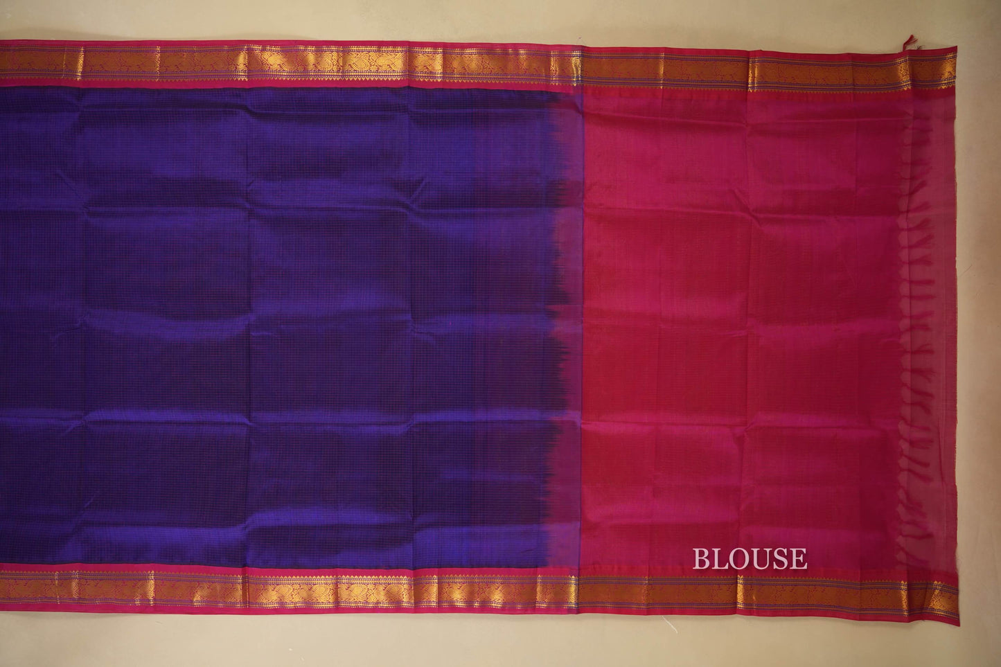 Blue with Pink Borders Silk Cotton Saree blouse