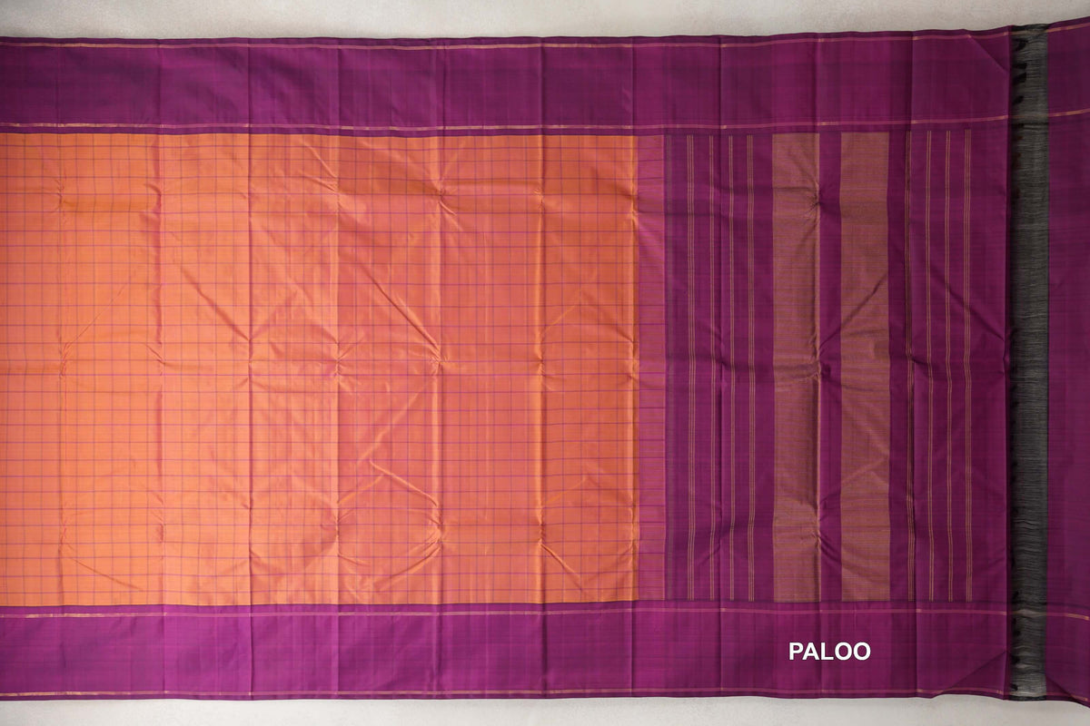 Dual Tone of Mustard Yellow and Pink with Deep Magenta Purple Borders Vintage Kanjivaram Silk Saree paloo