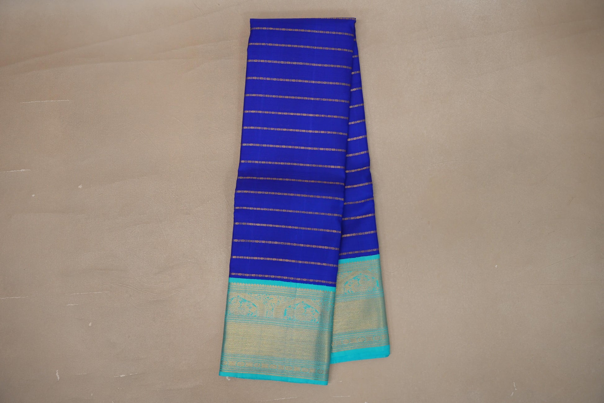Online Medium Blue with Aqua Blue Borders Vintage Kanjivaram Silk Saree