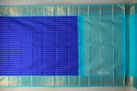 Medium Blue with Aqua Blue Borders Vintage Kanjivaram Silk Saree paloo