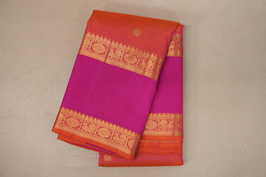 Dual Tone of Pink and Orange with Deep Pink Rettai Pettu Borders Vintage Kanjivaram Silk Saree
