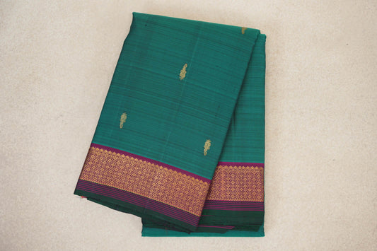 Peacock Green with Dark Purple with Dark Bottle Green Selvedge Borders Vintage Kanjivaram Silk Saree