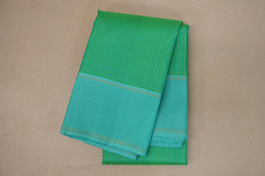 Bright Sea Green with Aqua Blue Borders Vintage Kanjivaram Silk Saree