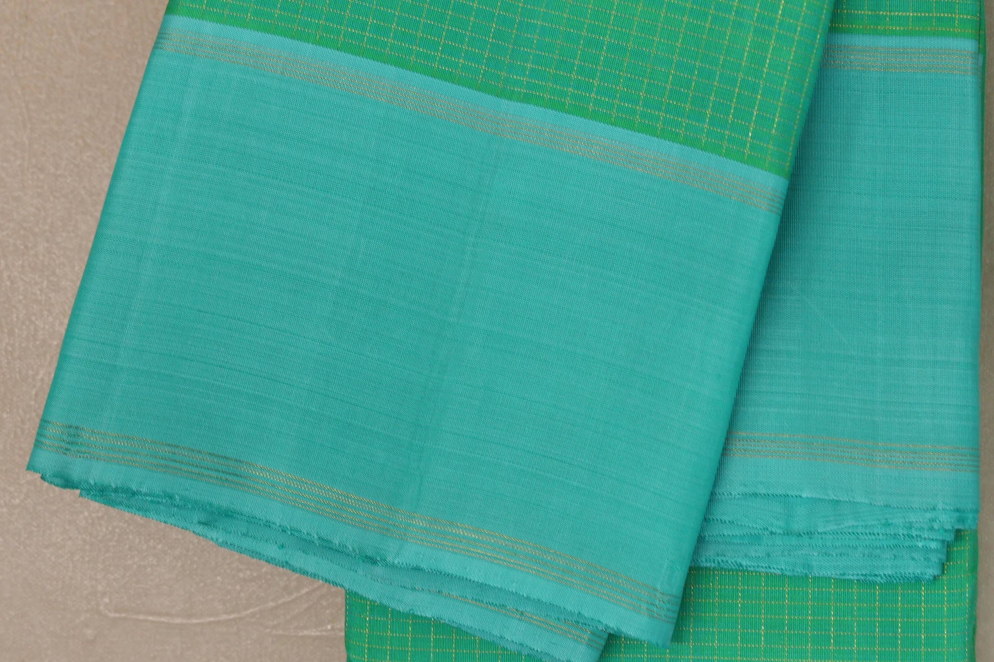 Zari check Bright Sea Green Vintage Kanjivaram Silk Saree borders
